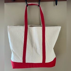 Candy Apple Red and Natural Canvas Tote Bag. NEW